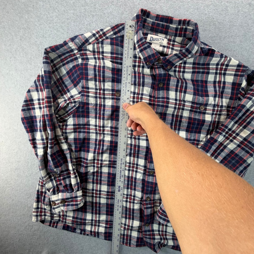 Duluth Trading Co Mens 2XL Relaxed Fit Plaid Flannel Button Down Shirt Navy Red - Picture 4 of 7